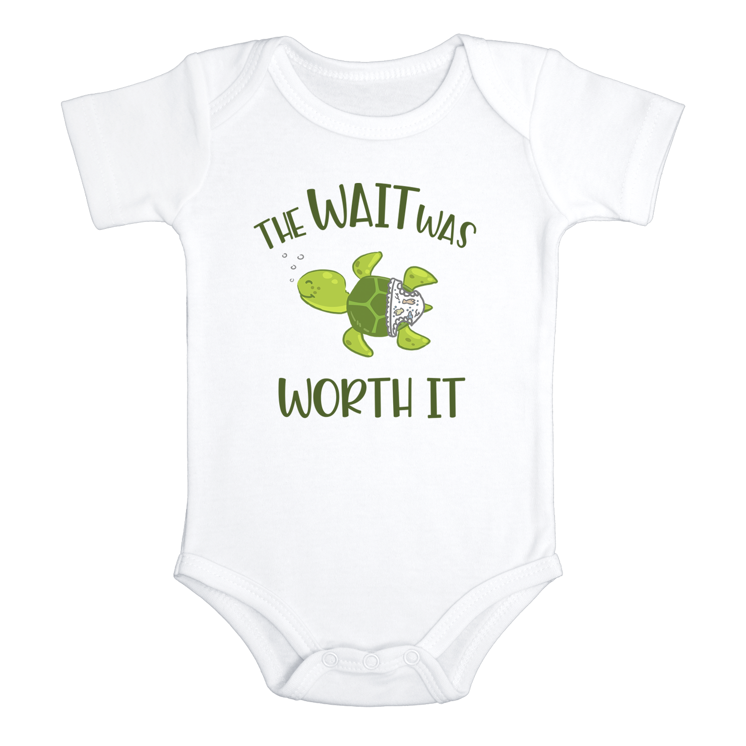 THE WAIT WAS WORTH IT baby onesies turtle bodysuit (white: short or long sleeve) - HappyAddition