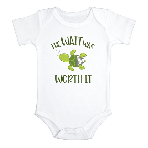 THE WAIT WAS WORTH IT baby onesies turtle bodysuit (white: short or long sleeve) - HappyAddition