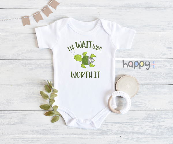 THE WAIT WAS WORTH IT baby onesies turtle bodysuit (white: short or long sleeve) - HappyAddition