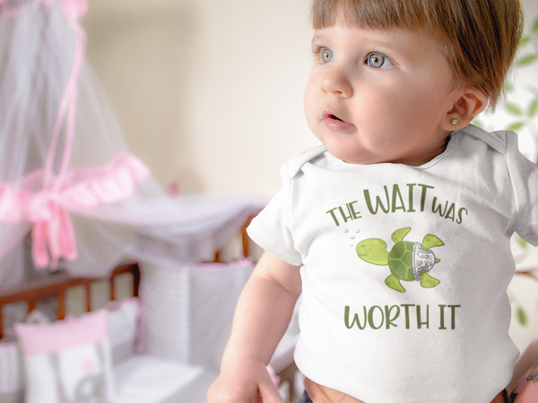 THE WAIT WAS WORTH IT baby onesies turtle bodysuit (white: short or long sleeve) - HappyAddition