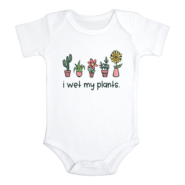 I WET MY PLANTS Funny baby onesies floral bodysuit (white: short or long sleeve) - HappyAddition