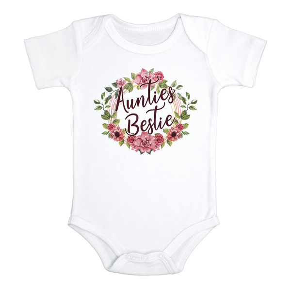 AUNTIES BESTIE Funny baby onesies aunt bodysuit (white: short or long sleeve)