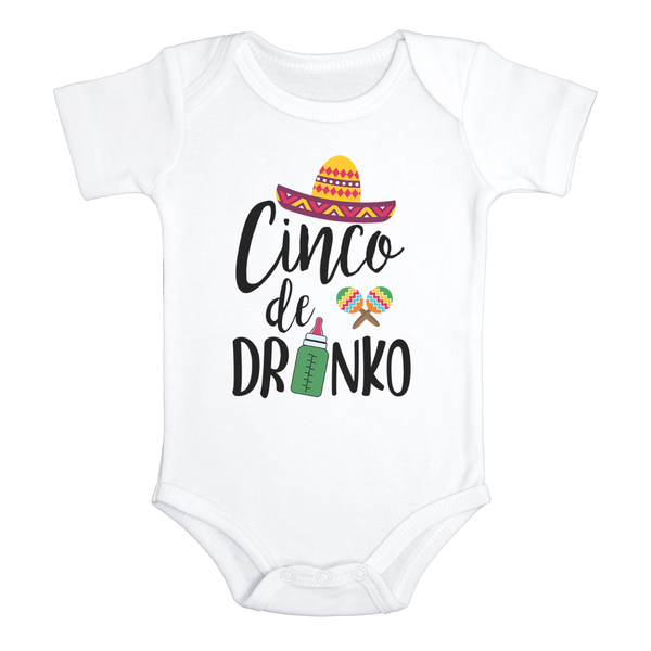 CINCO DE DRINKO Funny baby Cinco de Mayo onesies taco bodysuit (white: short sleeve & long sleeve)
