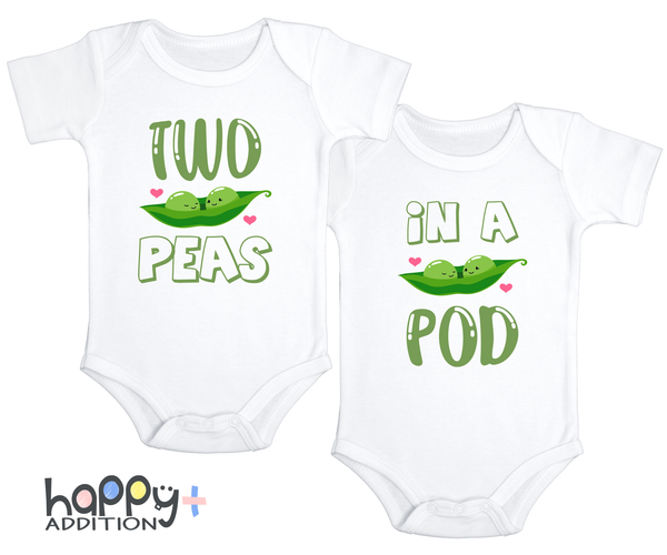 TWO PEAS IN A POD Funny Twin Babies Onesie Baby Girl Body Suit  (white: short or long sleeve) toddler 3t 4t 5t Available