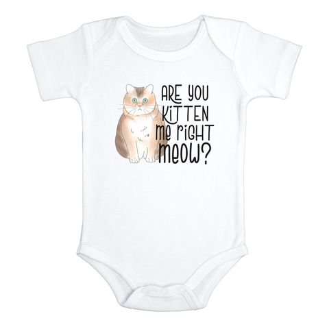 ARE YOU KITTEN ME RIGHT MEOW? Funny cat baby onesies bodysuit (white: short or long sleeve) - HappyAddition