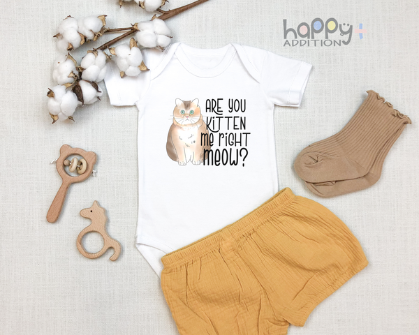 ARE YOU KITTEN ME RIGHT MEOW? Funny cat baby onesies bodysuit (white: short or long sleeve) - HappyAddition
