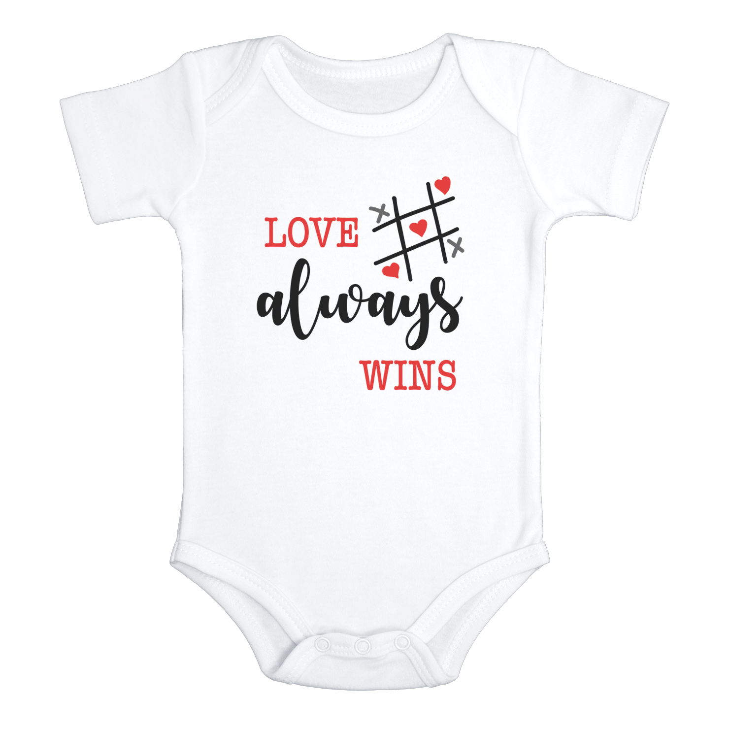 LOVE ALWAYS WINS baby onesies bodysuit (white: short or long sleeve) - HappyAddition