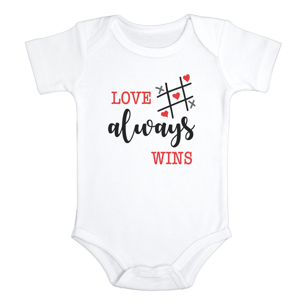 LOVE ALWAYS WINS baby onesies bodysuit (white: short or long sleeve) - HappyAddition