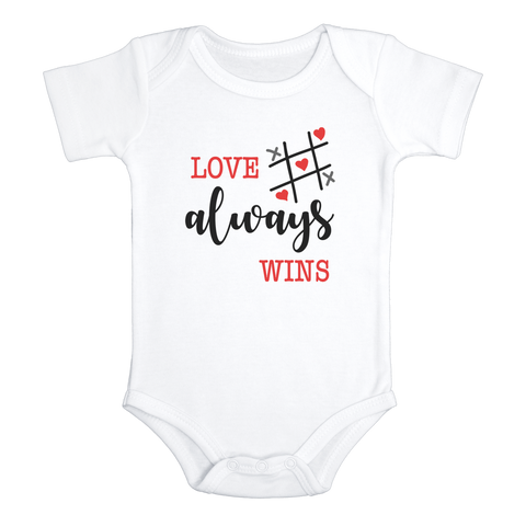 LOVE ALWAYS WINS baby onesies bodysuit (white: short or long sleeve) - HappyAddition