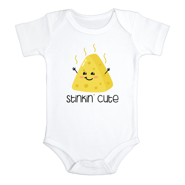 STINKIN' CUTE Funny baby onesies bodysuit (white: short or long sleeve) - HappyAddition