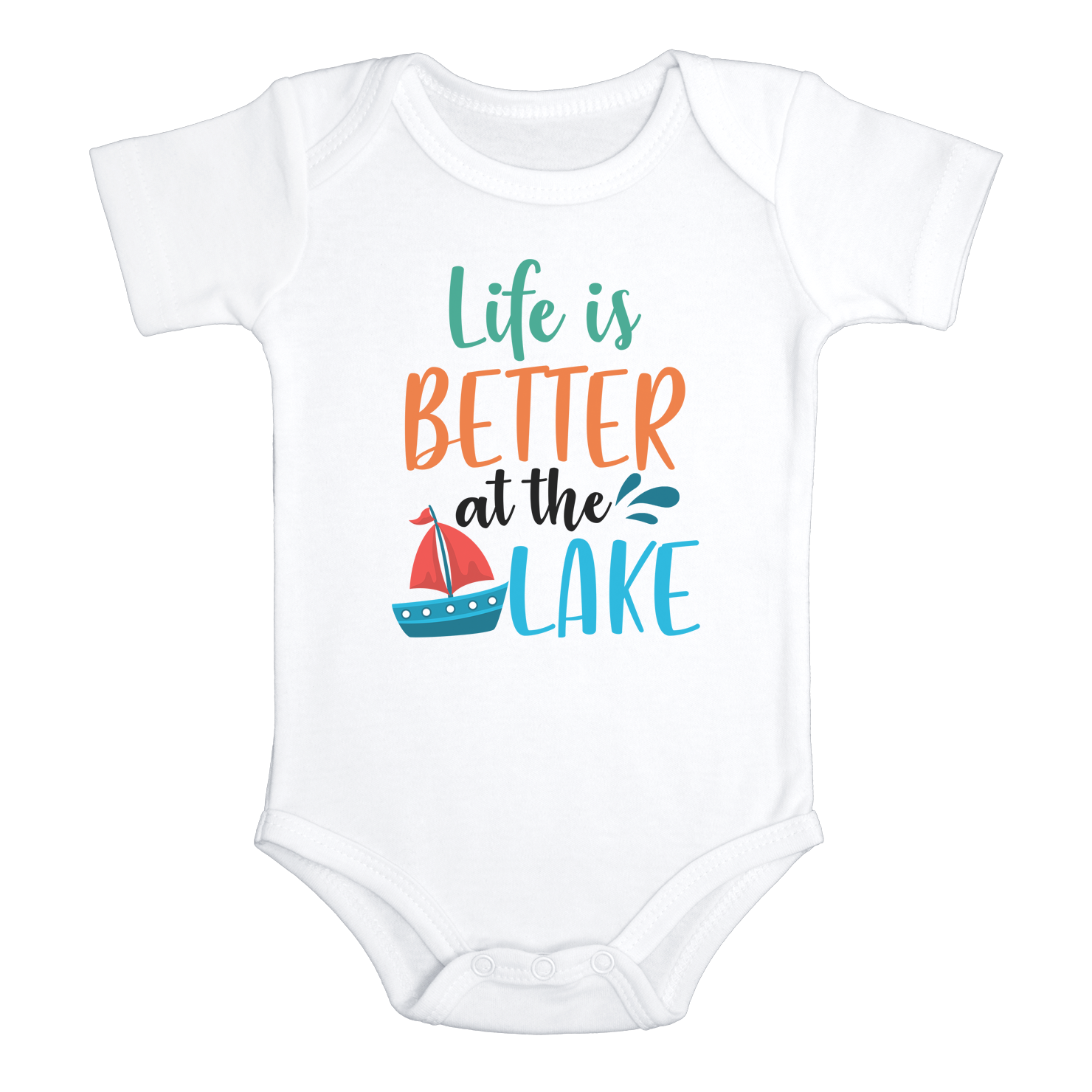 LIFE IS BETTER AT THE LAKE Funny baby onesies bodysuit (white: short or long sleeve) - HappyAddition