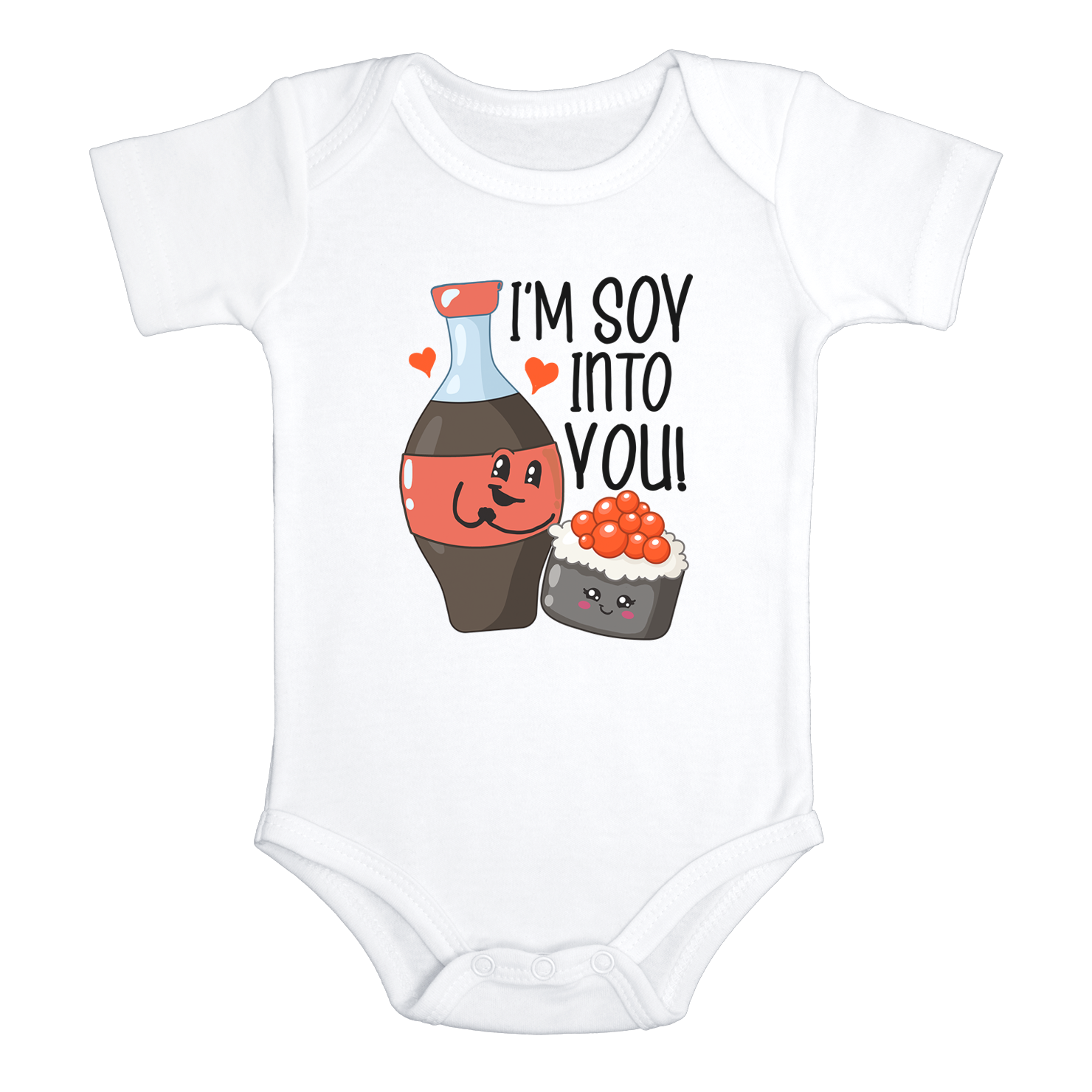 I'M SOY INTO YOU Funny baby onesies Sushi bodysuit (white: short or long sleeve) - HappyAddition