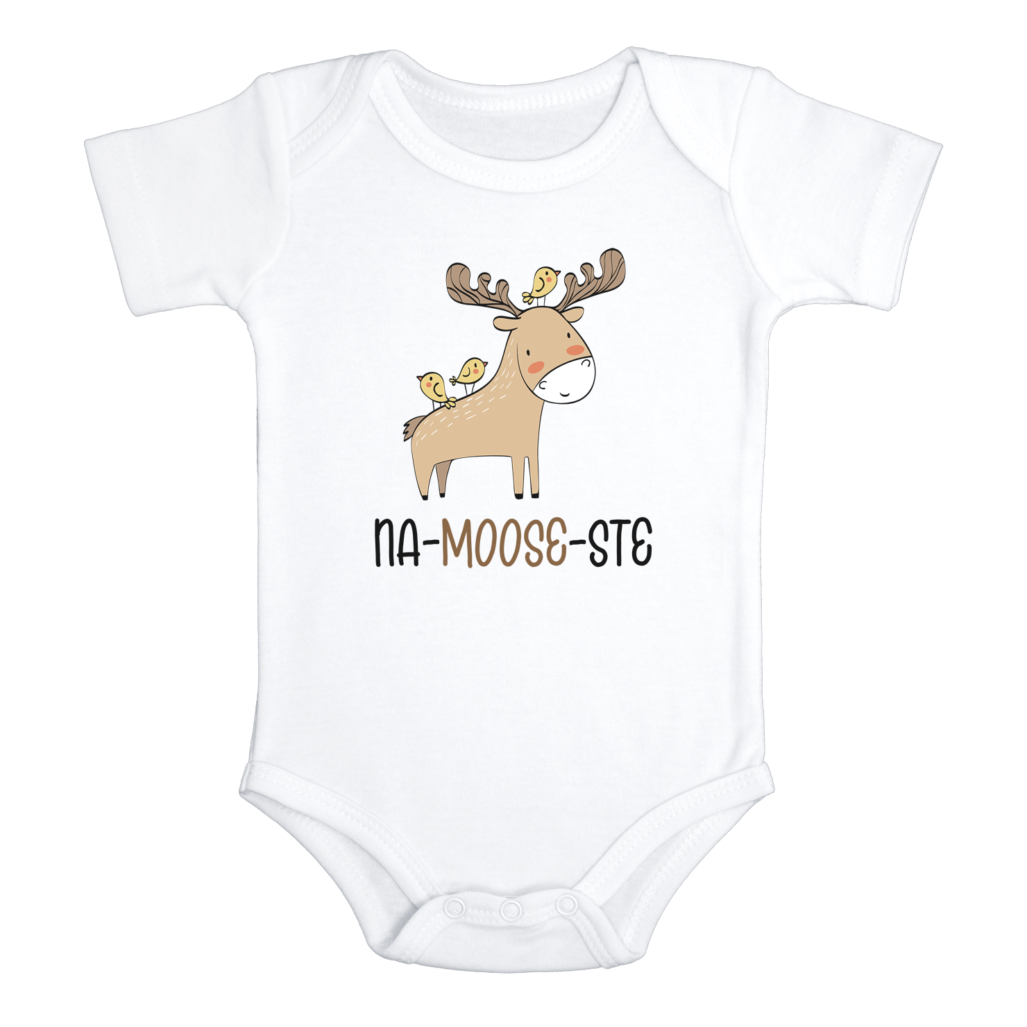 NA-MOOSE-STE Funny baby onesies yoga bodysuit (white: short or long sleeve) - HappyAddition