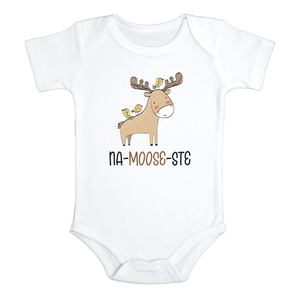 NA-MOOSE-STE Funny baby onesies yoga bodysuit (white: short or long sleeve) - HappyAddition