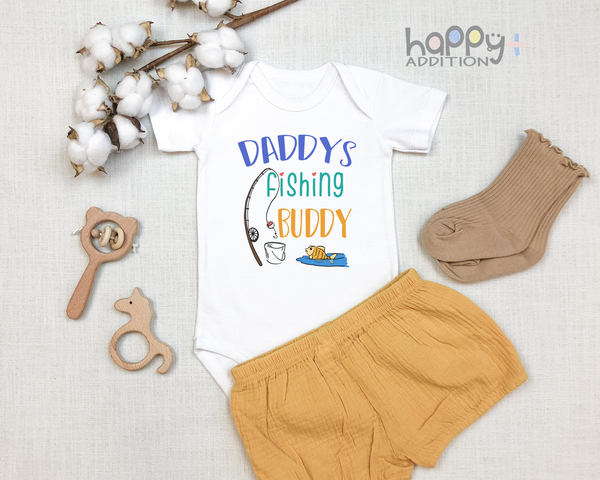 DADDY'S FISHING BUDDY Funny baby onesies fish bodysuit (white: short or long sleeve) - HappyAddition