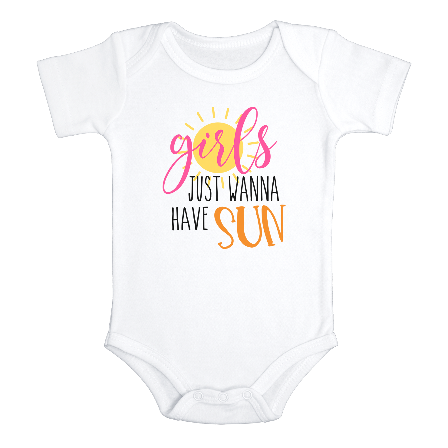 GIRLS JUST WANNA HAVE SUN Funny baby onesies bodysuit (white: short or long sleeve) - HappyAddition