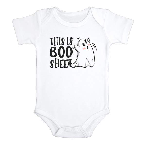 THIS IS BOO SHEET Funny baby onesies Halloween bodysuit (white: short or long sleeve)