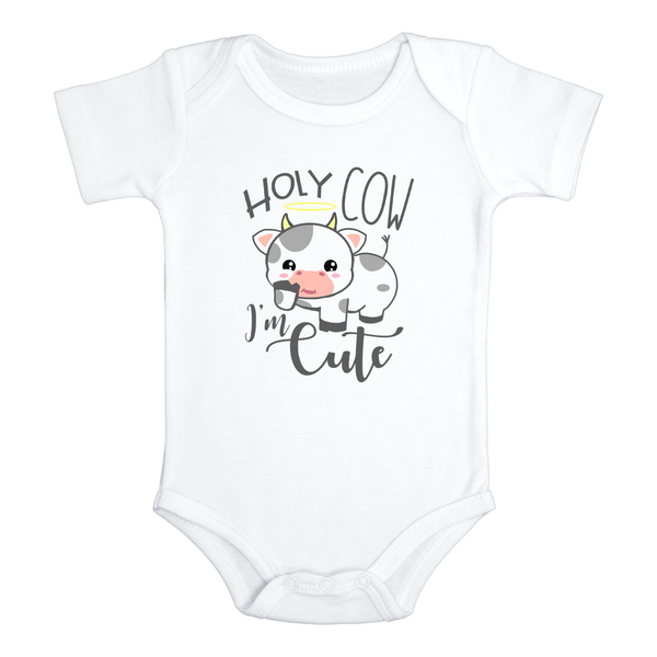HOLY COW I'M CUTE! Funny cow onesies bodysuit (white: short or long sleeve) - HappyAddition