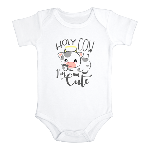HOLY COW I'M CUTE! Funny cow onesies bodysuit (white: short or long sleeve) - HappyAddition