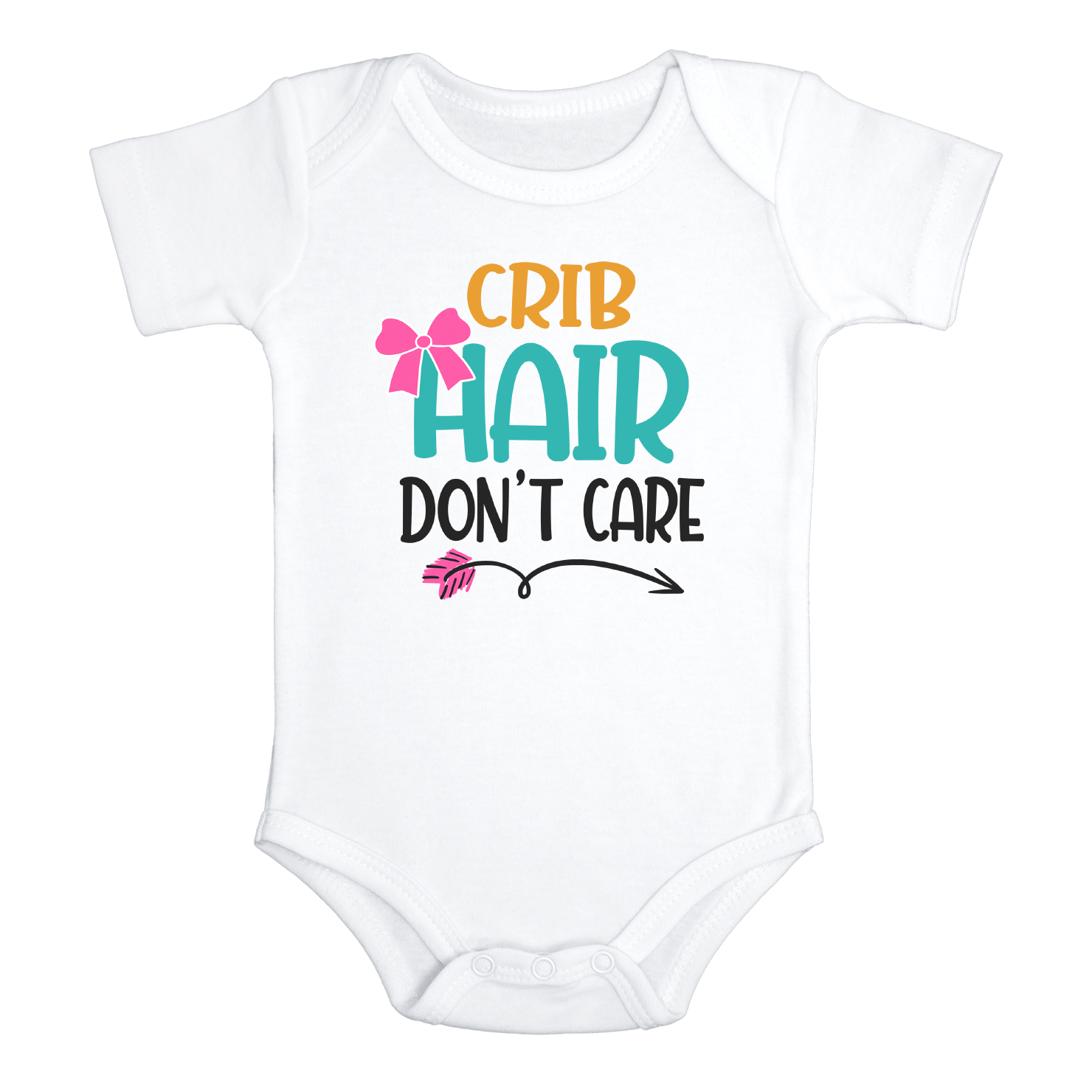CRIB HAIR DON'T CARE Funny baby onesies bodysuit (white: short or long sleeve)