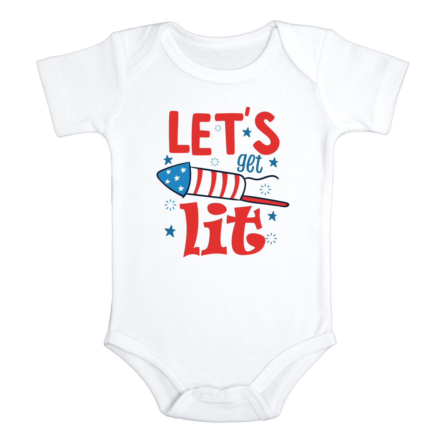 LET'S GET LIT Funny baby onesies 4th of July bodysuit (white: short or long sleeve) - HappyAddition