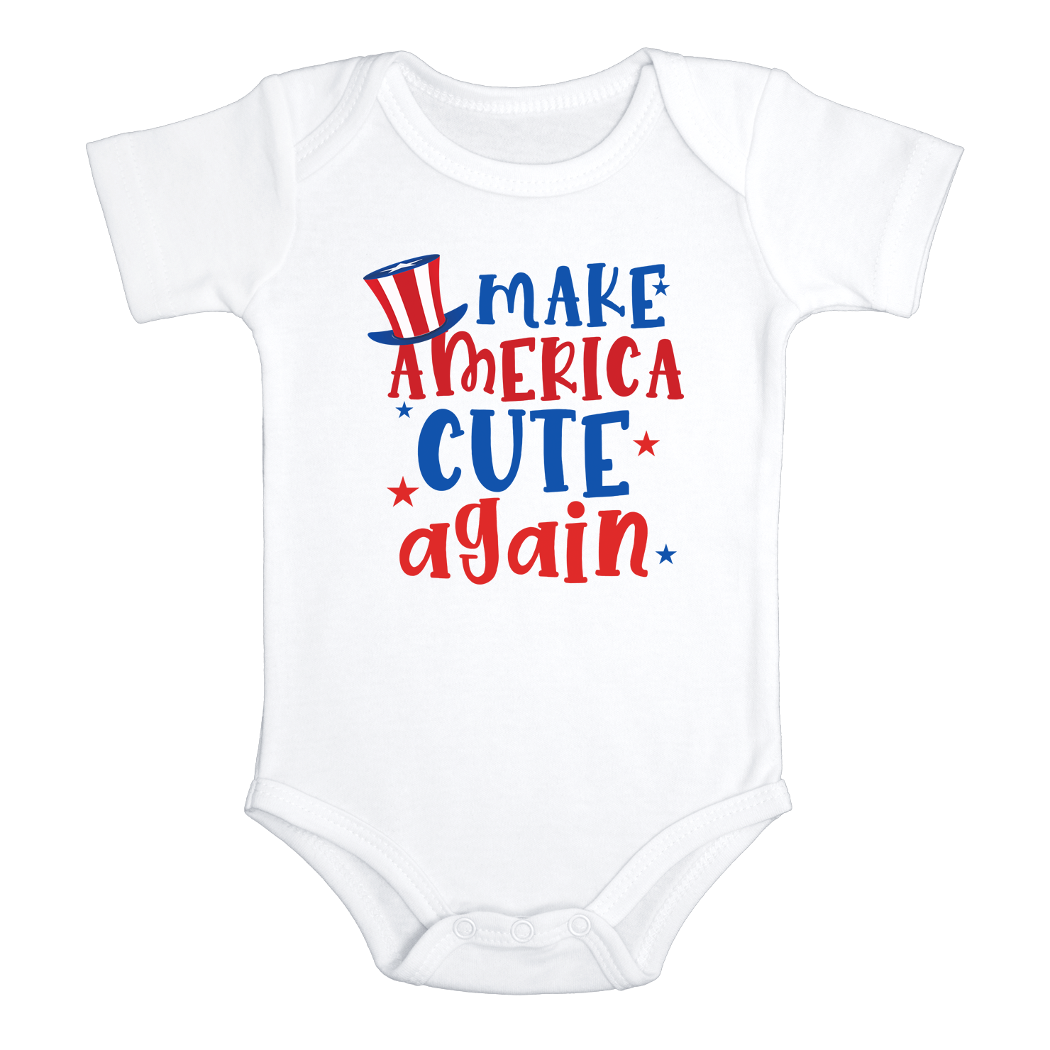 MAKE AMERICA CUTE AGAIN Funny baby onesies 4th of July bodysuit (white: short or long sleeve) - HappyAddition