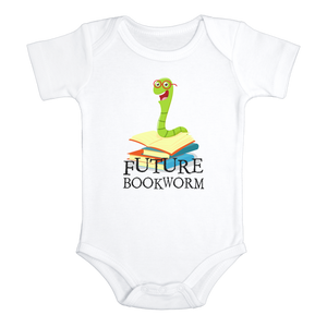 FUTURE BOOKWORM Funny baby onesies future readers bodysuit (white: short or long sleeve) - HappyAddition