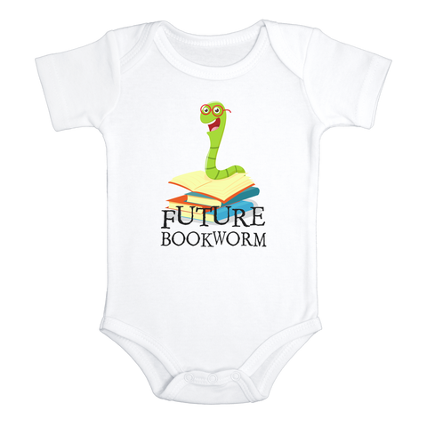 FUTURE BOOKWORM Funny baby onesies future readers bodysuit (white: short or long sleeve) - HappyAddition