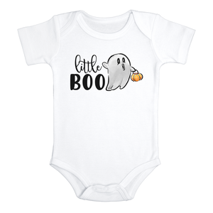 LITTLE BOO Funny baby onesies Halloween Ghost bodysuit (white: short or long sleeve)