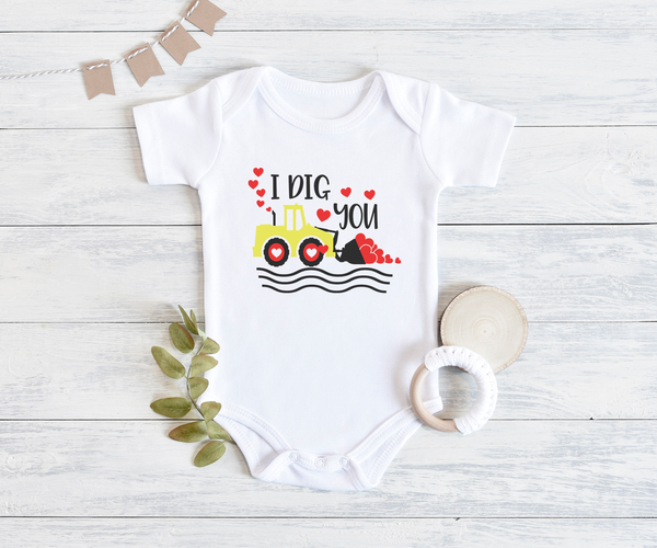 I DIG YOU funny baby onesies bodysuit (white: short or long sleeve) - HappyAddition
