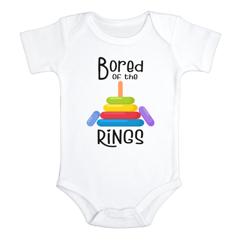 BORED OF THE RINGS Funny baby onesies bodysuit (white: short or long sleeve) - HappyAddition