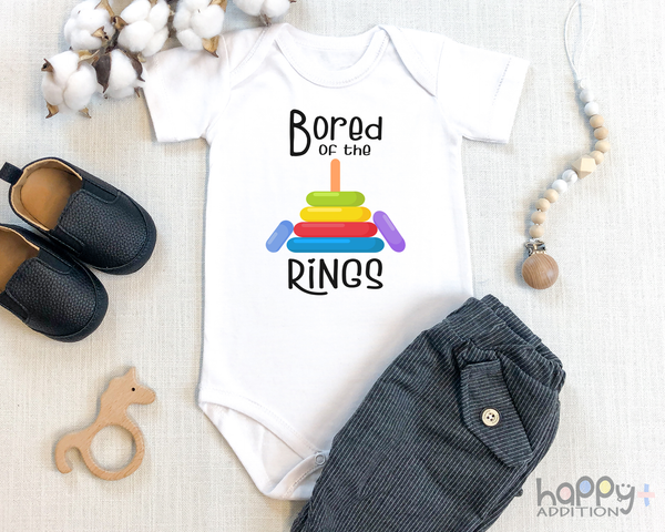 BORED OF THE RINGS Funny baby onesies bodysuit (white: short or long sleeve) - HappyAddition