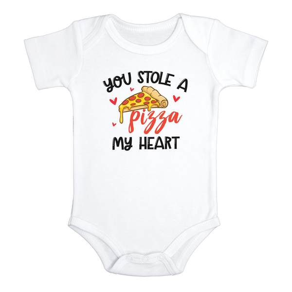 YOU STOLE A PIZZA MY HEART Funny baby onesies pizza bodysuit (white: short or long sleeve) - HappyAddition