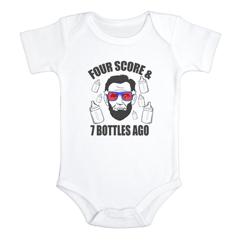 FOUR SCORE 7 BOTTLES AGO Funny baby onesies 4th of July bodysuit (white: short or long sleeve) - HappyAddition