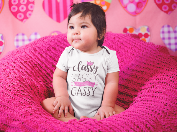 CLASSY, SASSY AND A LITTLE BIT GASSY Funny baby onesies bodysuit (white: short or long sleeve) - HappyAddition
