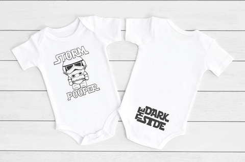 STORM POOPER Funny baby onesies bodysuit (1 Double sided shirt white: short or long sleeve)