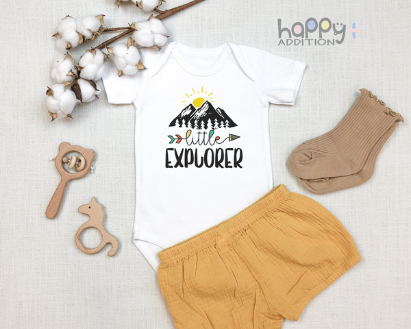 LITTLE EXPLORER Funny baby Camping onesies bodysuit (white: short or long sleeve)