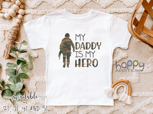 MY DADDY IS MY HERO Funny Baby onesies Army Dad Baby bodysuit (white: short or long sleeve)