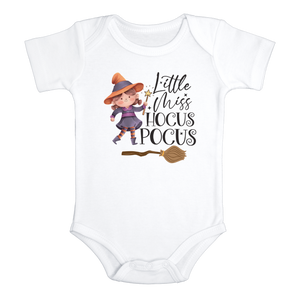 LITTLE MISS HOCUS POCUS Funny baby Halloween onesies Witch bodysuit (white: short or long sleeve)