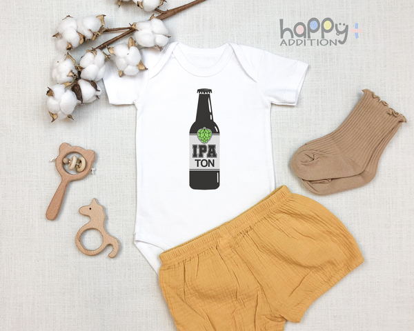 IPA TON Beer Funny baby onesies bodysuit (white: short or long sleeve) - HappyAddition