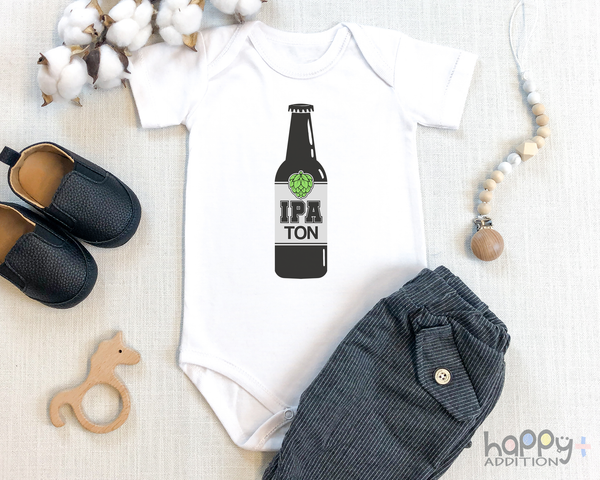 IPA TON Beer Funny baby onesies bodysuit (white: short or long sleeve) - HappyAddition