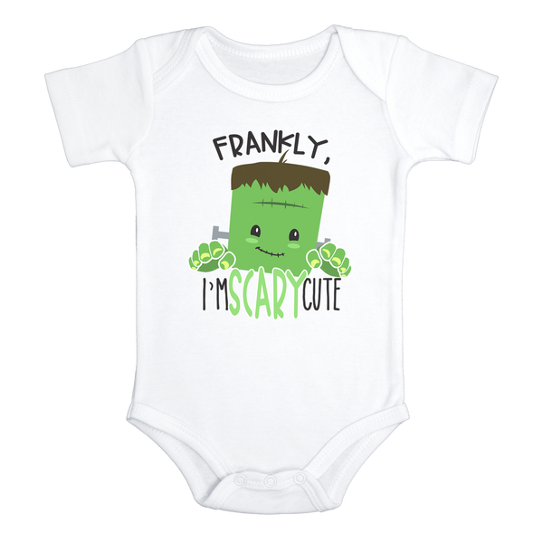 FRANKLY I'M SCARY CUTE Funny Frankenstein Bodysuit Cute Halloween Onesie White