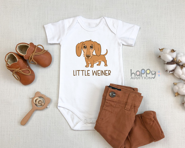 LITTLE WIENER Funny Dachshund Dog Baby Onesie / Bodysuit White - HappyAddition