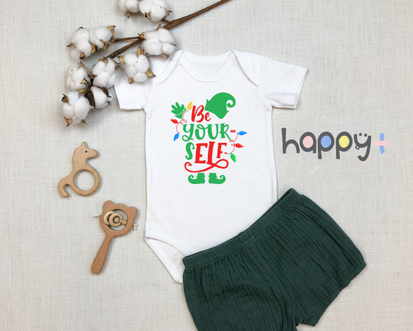 BE YOURSELF Funny baby onesies Christmas Elf bodysuit (white: short or long sleeve)