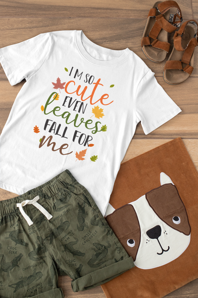 I'M SO CUTE EVEN THE LEAVES FALL FOR ME Funny baby onesies bodysuit (white: short or long sleeve)