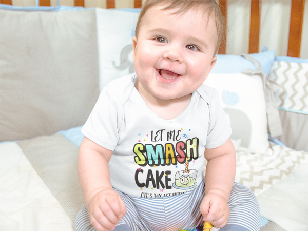 LET ME SMASH CAKE IT'S 1ST BIRTHDAY Baby's First Birthday Bodysuit Onesie White