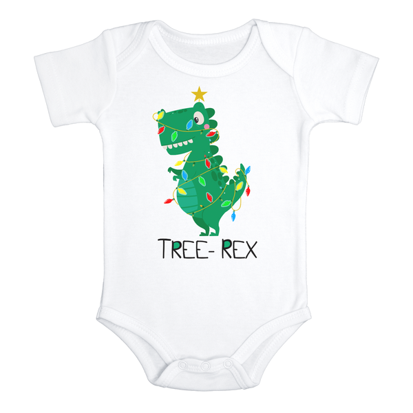 TREE-REX Funny baby Christmas onesies Dinosaur bodysuit (white: short or long sleeve)