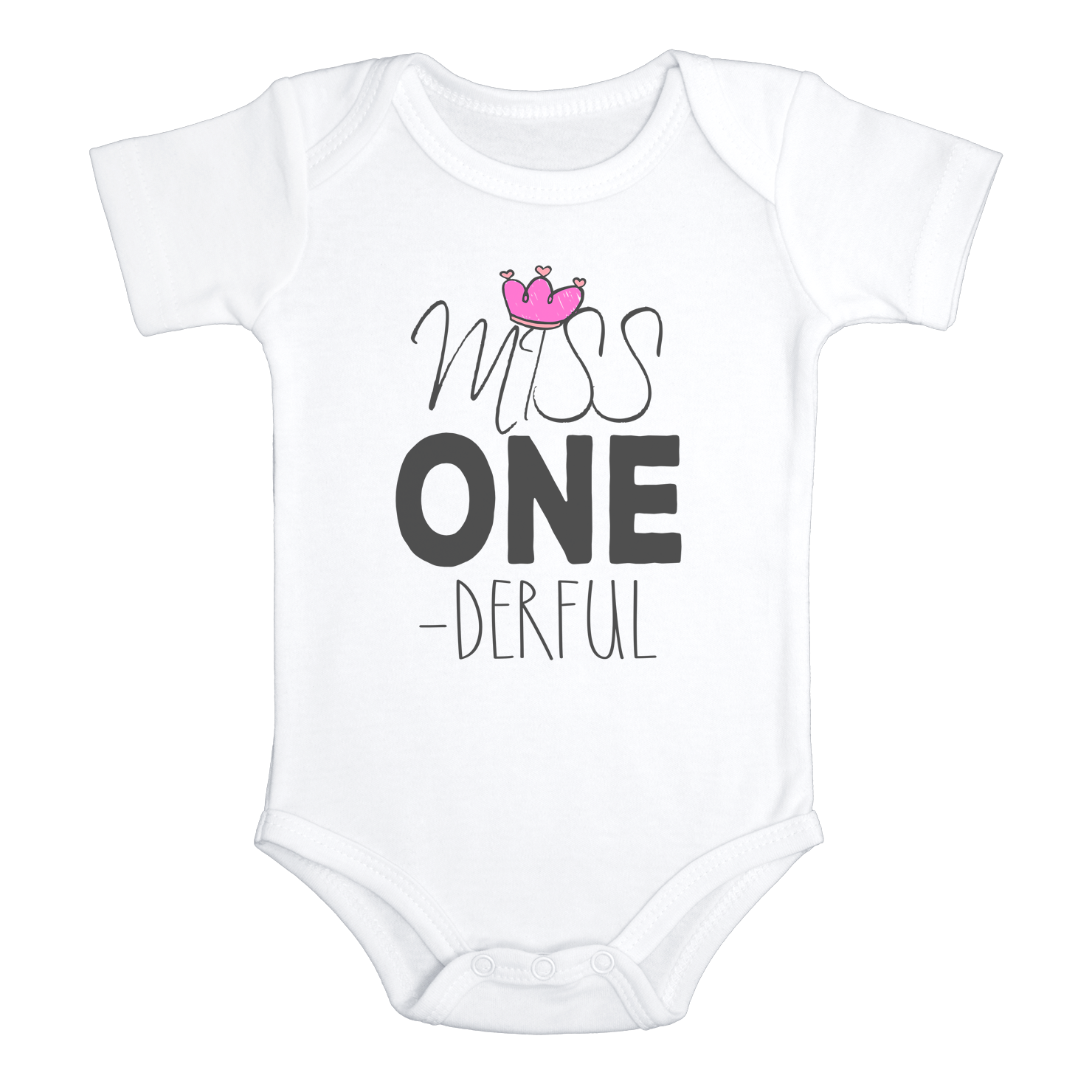 MISS ONE-DERFUL Funny Baby Bodysuit Onesie White - HappyAddition