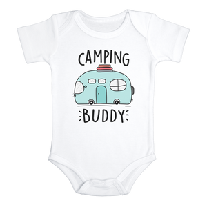 CAMPING BUDDY Funny baby onesies Hiking bodysuit (white: short or long sleeve)