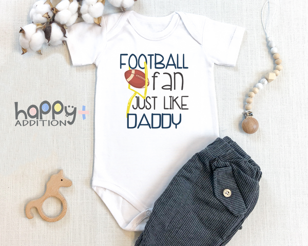 FOOTBALL FAN JUST LIKE DADDY Funny baby onesies aunt bodysuit (white: short or long sleeve)